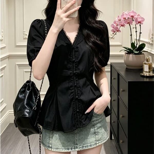 fashionplus 레이스프릴 슬림라인 페미닌블라우스 - 최저가 32,210원