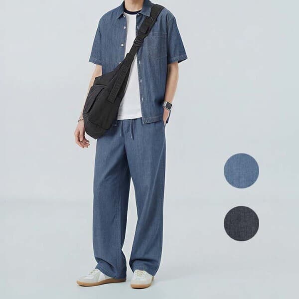 롯데백화점1관 남성 쿨링 밴딩 샴브레이 와이드 데님 팬츠 PHG2DP1069 - 최저가 25,720원