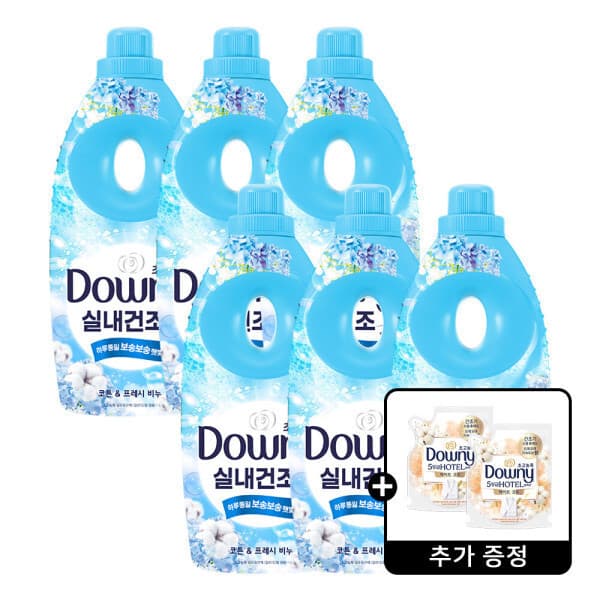 피앤지-스타배송 다우니 실내건조 섬유유연제 코튼프레시 비누 1L 6개 + 다우니 코튼퓨어 200ml 2개 - 최저가 35,900원