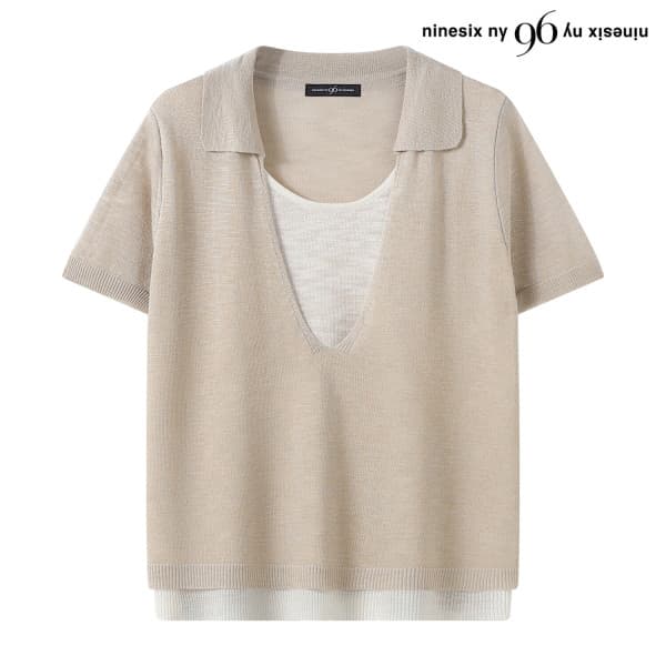 DS패션 심플 무드 오픈 카라 레이어드 반팔 니트 NQ2KT049L0 - 최저가 25,570원