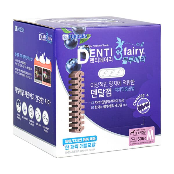 포켄스공식몰 포켄스 덴티페어리 블루베리 M 52개입 606g 강아지 덴탈껌