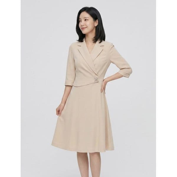 하프클럽 하프클럽 카라 플레어 언발 장식 원피스