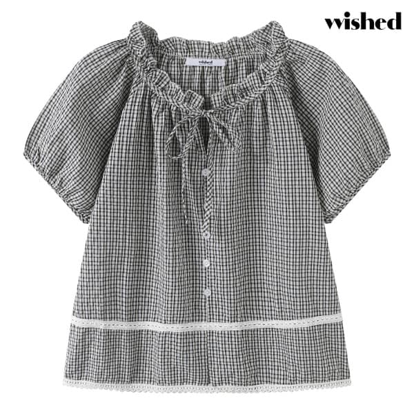 DS패션 프릴 리본넥 루즈핏 체크 반팔 블라우스 WIDBBL050 - 최저가 28,660원