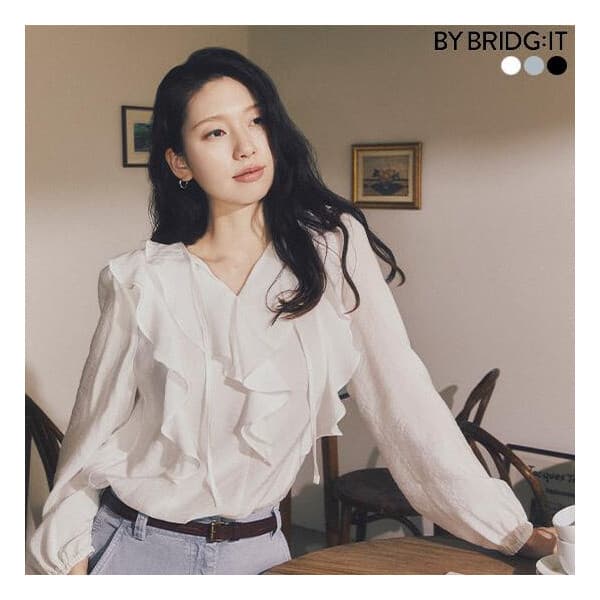 롯데 홈쇼핑 바이브리짓 제인 프릴 블라우스