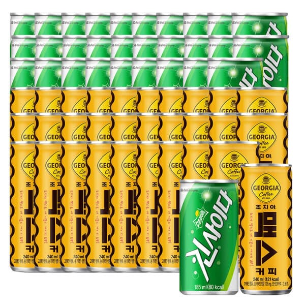 해태음료-스타배송 스프라이트 킨 사이다 185ml 30캔 + 조지아 맥스 240ml 30캔