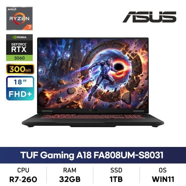 브랜드노트북PC쇼핑몰 ASUS TUF Gaming A18 FA808UM-S8031 R7/32GB/1TB/RTX5060/FHD+/300nit/WIN11