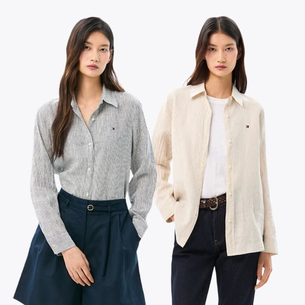 타미힐피거본사공식 타미힐피거 린넨 스트라이프 셔츠 T22G3WSH084WT2