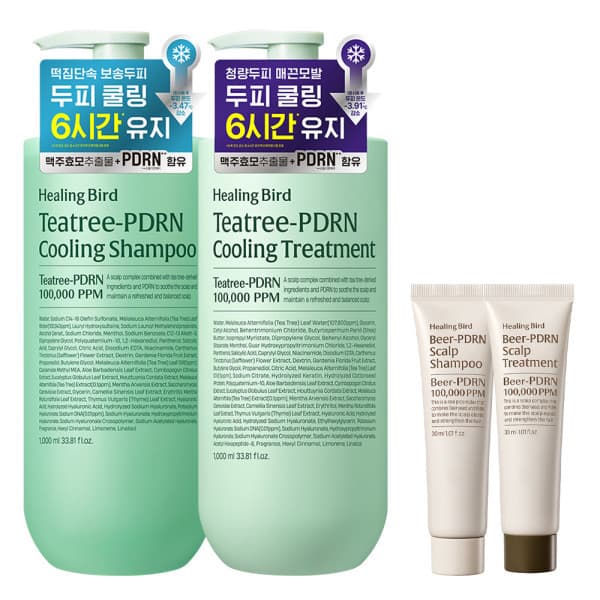 클리오스타배송 힐링버드 쿨링 티트리 PDRN 샴푸+트리트먼트 1000ml