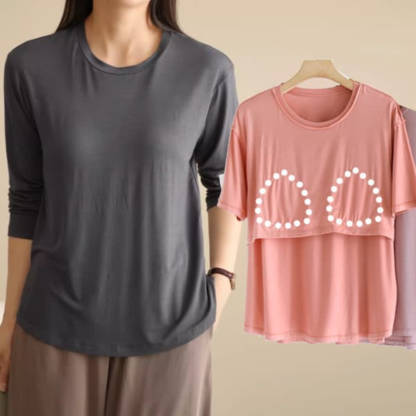 PEACH-PINE 44-88 컴포달 캡내장 노와이어 모달 반팔 긴팔 티셔츠 - 최저가 12,900원
