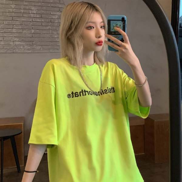 gioowner 형광연두 여성반팔티 크롭