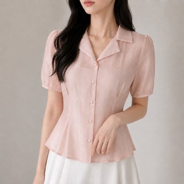 롯데백화점1관 시스루 플레어라인 오픈카라 블라우스 GS8N0BL221