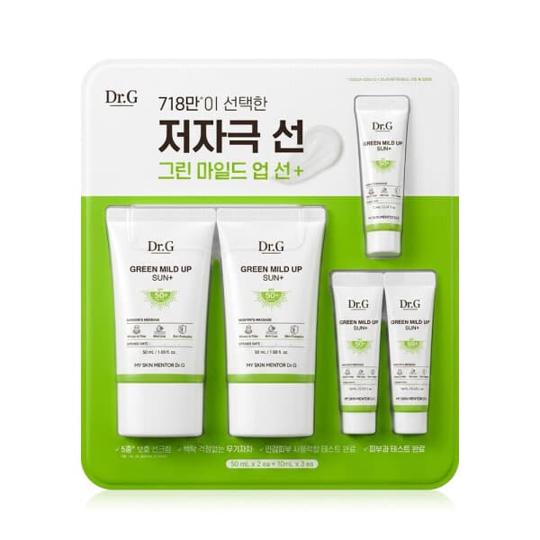 피부가다했다 닥터지 그린 마일드 업 선 플러스 SPF50+ 50ml x 2개 + 10ml x 3개 - 최저가 26,000원