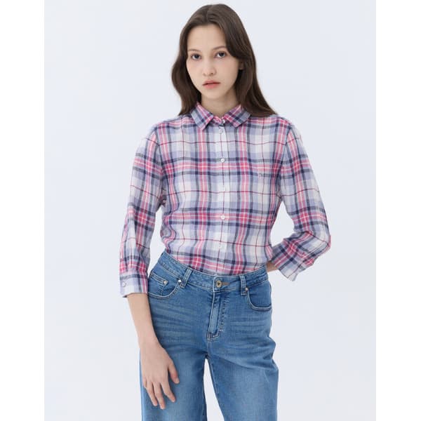 LF몰 25SS 린넨100% 핑크 체크 7부 셔츠 WSSH5B304P2 - 최저가 125,400원