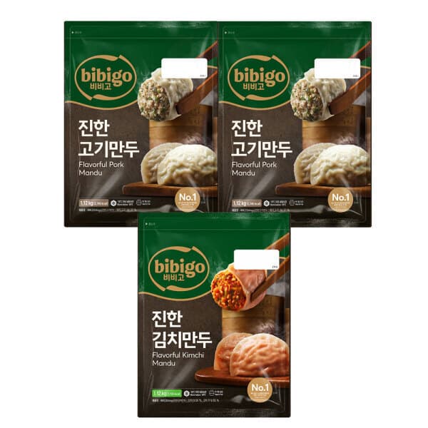 CJ제일제당스타배송 CJ 비비고 얇은피 수제진한고기만두 1.12KG 2개 + 얇은피 진한김치만두 1.12KG 1개