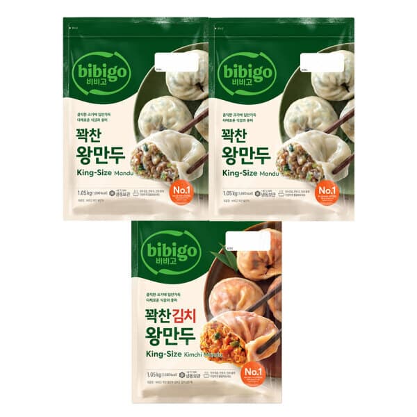 CJ제일제당스타배송 CJ 비비고 꽉찬 왕만두 1.05KG 2개 + 꽉찬 김치 왕만두 1.05KG 1개