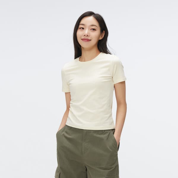 글로벌SPA 스파오 코튼스판 세미 크롭 슬림 반팔티_SPRWF25G01