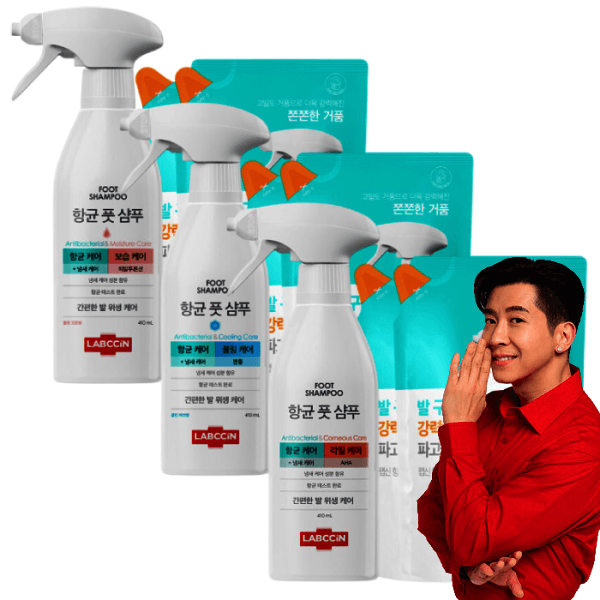 애경-스타배송 랩신 항균 풋샴푸 3종 410ml+리필 400ml 2개 오리지날 쿨링 보습
