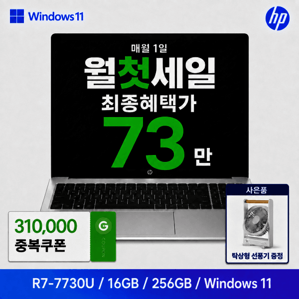 대원씨티에스(주) HP 15.6형 15-fc0751AUS 노트북 라이젠7 7730U 16GB 256GB WIN11홈