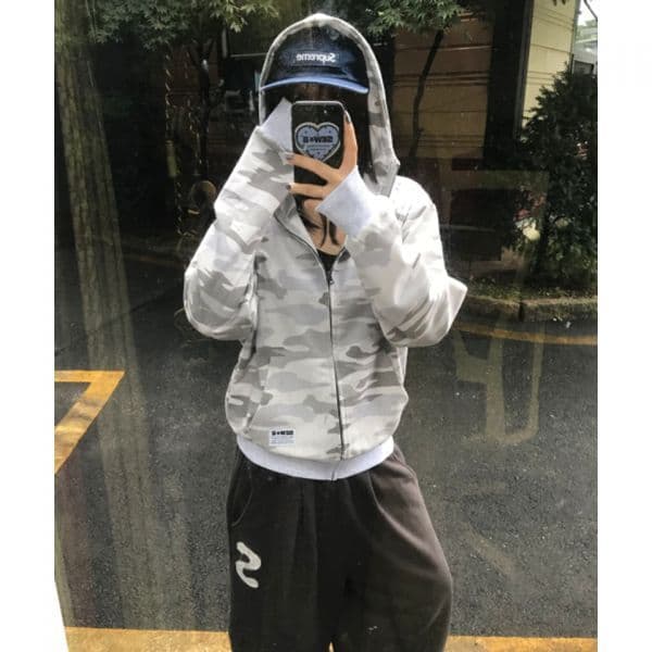 JINJINZARA SEW-B 하이넥 white camo 세미오버 후드집업