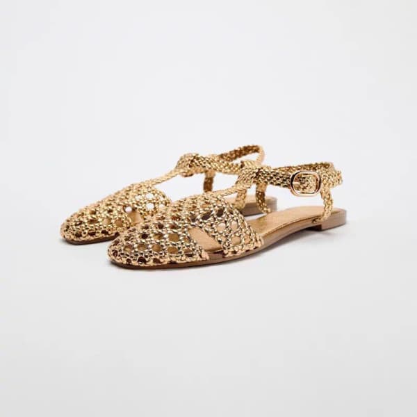 ZASHOP zara 자라 여성화 골드 블랙 프렌치 스트랩 펀칭 플랫 샌들 - 최저가 46,400원