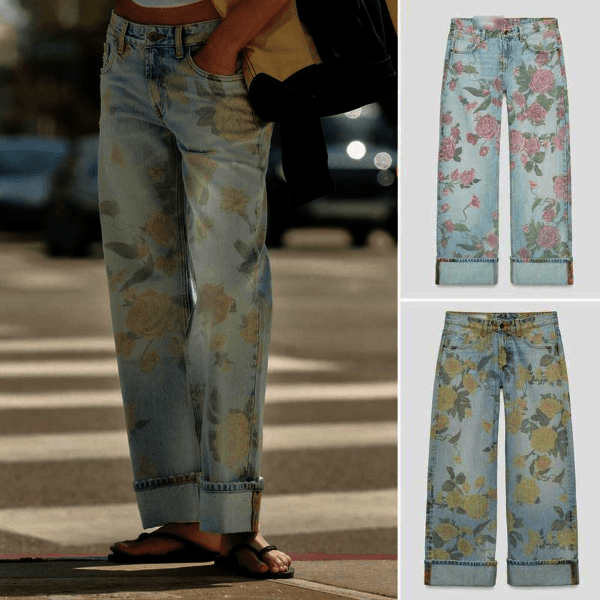 ynqu8015 ZARA 자라 로우라이즈 루즈핏 로즈 프린트 청바지 0695010 - 최저가 39,050원