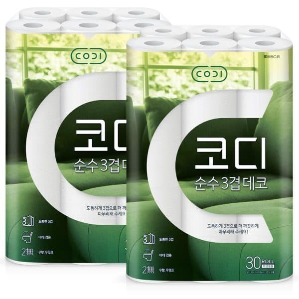 휴블리S 코디 CODI 순수한 데코 3겹 30m 30롤 x 2팩
