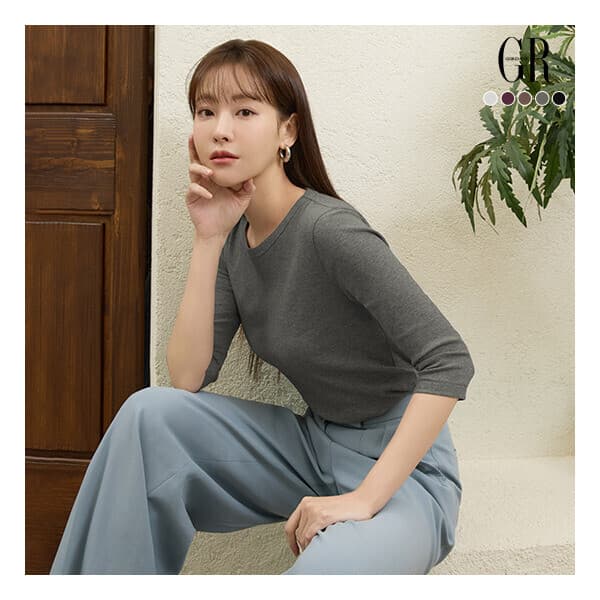 롯데 홈쇼핑 조르쥬 레쉬 꼼드코튼 블렌딩 7부 티블라우스