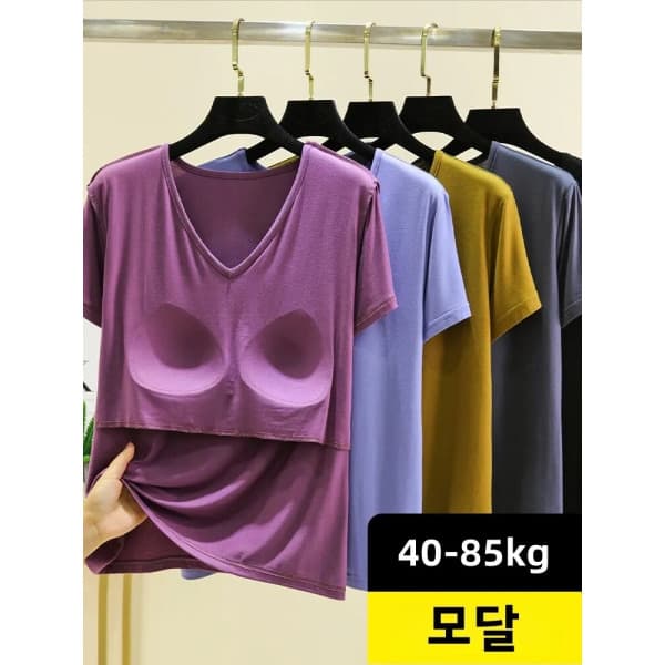 루토스1 티셔츠 모달 V넥 반팔 여성 디어 노브라 무지 루즈핏 - 최저가 20,610원
