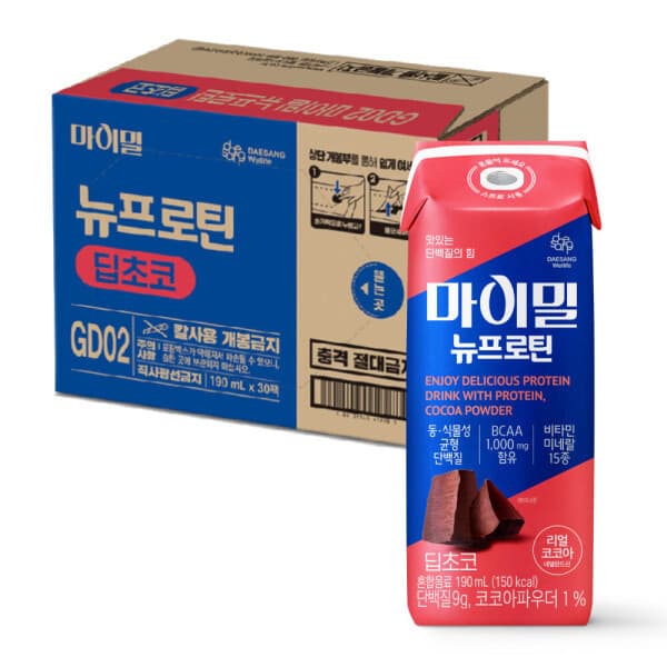 대상웰라이프스타배송 마이밀 마시는 뉴프로틴 �ープ초코 190ml 30팩