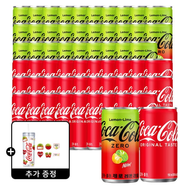 코카콜라-스타배송 코카콜라 190ml 30캔 + 코카콜라 제로 레몬라임 190ml 30캔 + 콜드컵 스티커 세트