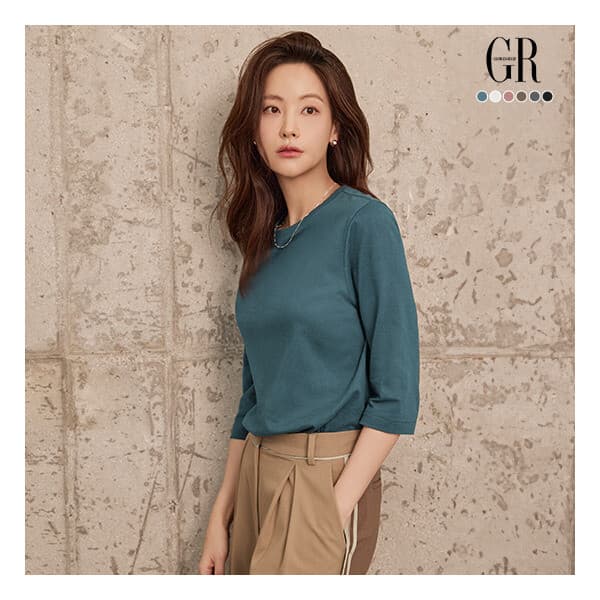 롯데  홈쇼핑 조르쥬 레쉬 퓨어코튼100 7부 티블라우스