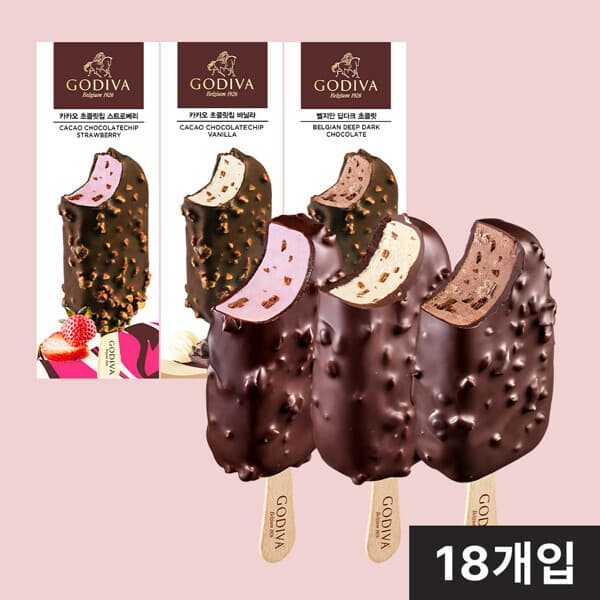 현대홈쇼핑Hmall 고디바 아이스크림 바 18개입 (초콜릿6+바닐라6+스트로베리6) - 최저가 69,900원