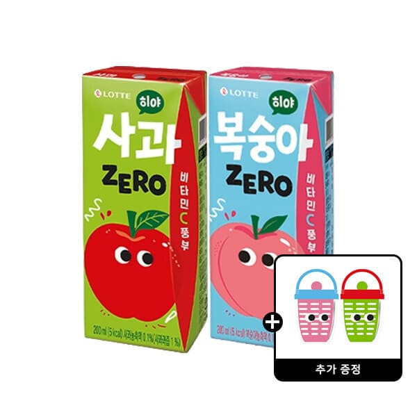롯데칠성스타배송 히야 제로 복숭아 200ml 48입 사과 200ml 24입