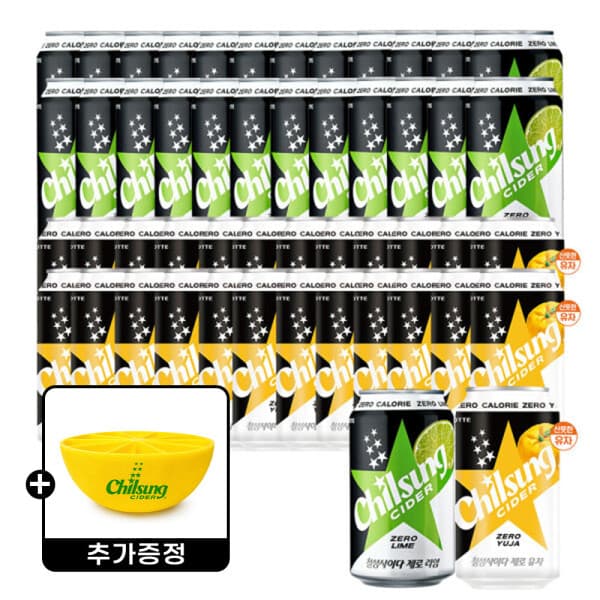 롯데칠성스타배송 칠성사이다 제로 라임 355ml x 24입 + 제로 유자 355ml x 24입