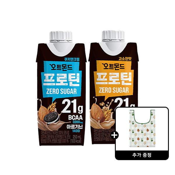 롯데칠성스타배송 오트몬드 프로틴 쿠키앤크림 250ml x 18입 + 고소한맛 250ml x 18입