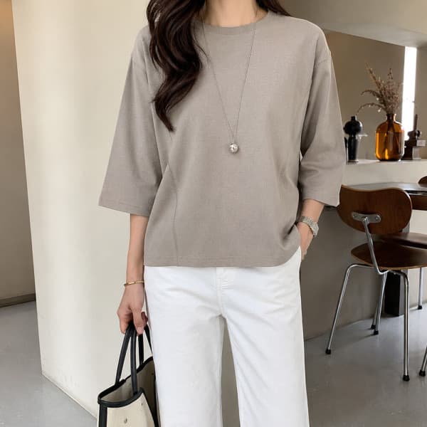 데일리앤 여성 7부 티셔츠 긴팔 면 라운드 절개 스티치 여유핏