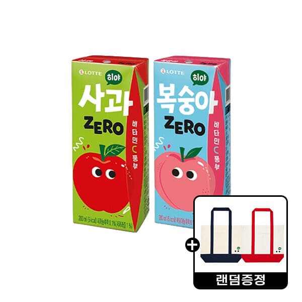 롯데칠성스타배송 히야 제로 복숭아 200ml 24입 + 사과 200ml 24입