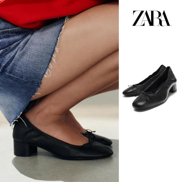 룩스굿몰 ZARA 가죽 힐 발레리나 슈즈 블랙 - 최저가 131,500원