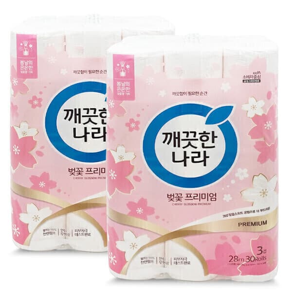 대현맘 벚꽃프리미엄 3겹 28M 30롤 2팩