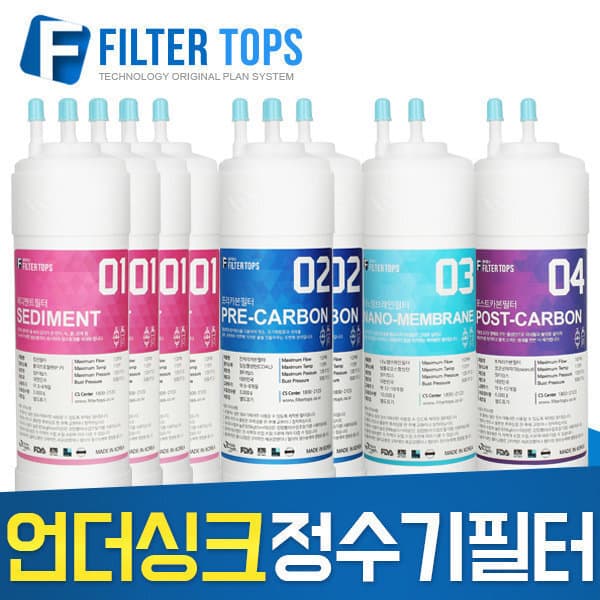 필터탑스 고품질 언더싱크 정수 필터 세트 나노양전하막 FTN-1000 교체필터