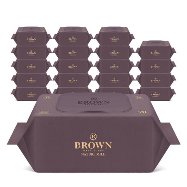 BrownPremium 브라운 네이처 마일드 무라벨 아기물티슈 70매 20팩